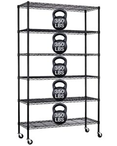 6 tier wire rack storage shelves metal shelf wire shelving unit with wheels heavy duty nsf utility shelves height adjustable kitchen garage shelf racks, 82"x 48"x 18", black