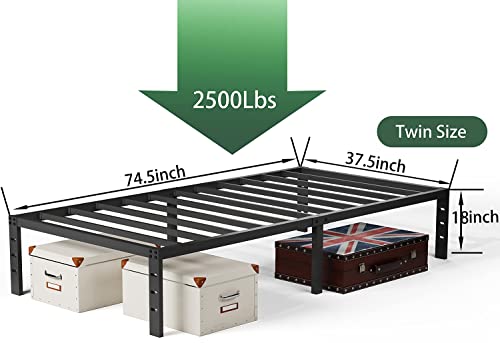 Tooyyer Metal Twin Size Bed Frame 18inch High 3000 lbs Heavy Duty Steel Slat Mattress Support Easy to Assembly No Box Spring Needed Non-Slip Support Noise Free Bed Twin