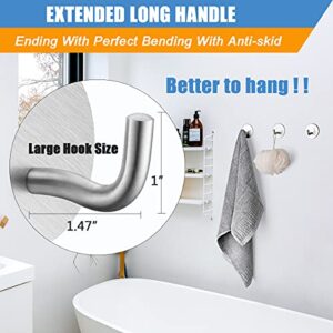 Heavy Duty Self Adhesive Hooks 8 Pack Bathroom Towel Hook Without Nails Metal Sticky Hooks for Hanging Coat Clothes Shower Hat, Stick on Wall Closet Kitchen Hooks, Durable, Stainless Steel