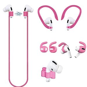 Loirtlluy 4 in 1 Anti-Lost Accessories for Airpods Pro, Airpods Pro Strap Magnetic Cord, Ear Hooks and Covers Compatible with Airpod Pro, Watch Band Holder, Pink