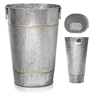 tavenly galvanized trash can - decorative bronze accents - bathroom trash can, farmhouse bathroom accessories, small trash can - oval vintage tin can, waste basket for bathroom, garbage bin