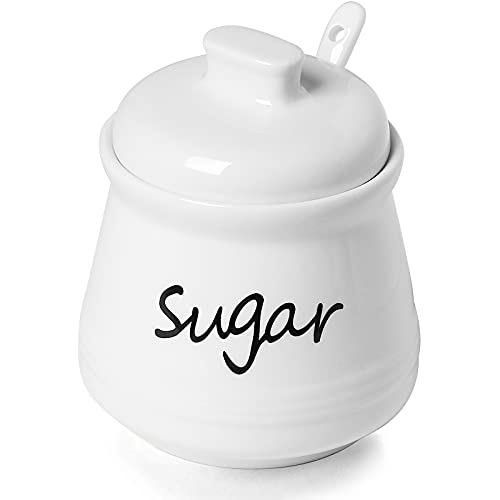 ONTUBE Ceramic Sugar Bowl with Lid and Spoon 12oz (White)