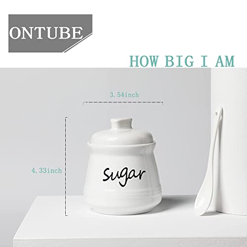 ONTUBE Ceramic Sugar Bowl with Lid and Spoon 12oz (White)