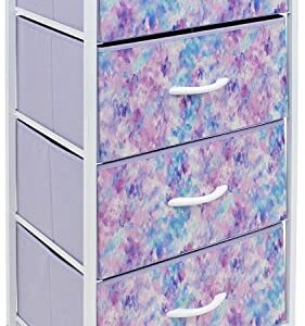 Sorbus Dresser Storage Tower, Organizer Drawers For Closet Boys & Girls Bedroom Bedside Furniture, Chest for Home, College Dorm, Steel Frame, Wood Top, Tie-dye Fabric Bins (4-Drawer, Blue/Pink/Purple)