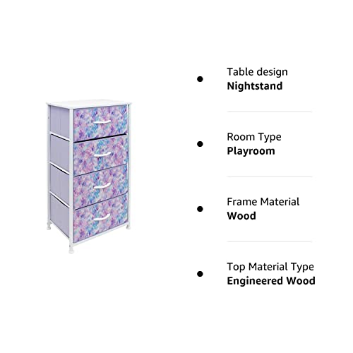 Sorbus Dresser Storage Tower, Organizer Drawers For Closet Boys & Girls Bedroom Bedside Furniture, Chest for Home, College Dorm, Steel Frame, Wood Top, Tie-dye Fabric Bins (4-Drawer, Blue/Pink/Purple)