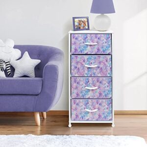 Sorbus Dresser Storage Tower, Organizer Drawers For Closet Boys & Girls Bedroom Bedside Furniture, Chest for Home, College Dorm, Steel Frame, Wood Top, Tie-dye Fabric Bins (4-Drawer, Blue/Pink/Purple)