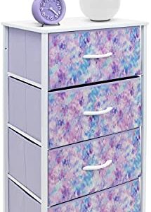 Sorbus Dresser Storage Tower, Organizer Drawers For Closet Boys & Girls Bedroom Bedside Furniture, Chest for Home, College Dorm, Steel Frame, Wood Top, Tie-dye Fabric Bins (4-Drawer, Blue/Pink/Purple)