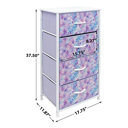 Sorbus Dresser Storage Tower, Organizer Drawers For Closet Boys & Girls Bedroom Bedside Furniture, Chest for Home, College Dorm, Steel Frame, Wood Top, Tie-dye Fabric Bins (4-Drawer, Blue/Pink/Purple)