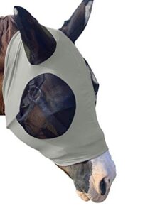 lycra horse fly mask with ears comfort fit mesh trail pasture sun uv protection (arab/cob/small quarter, gray)