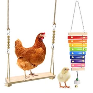 chicken swing toys and chicken toys xylophone, 2 pack chicken toys for poultry run rooster hens chicks pet parrots macaw entertainment stress relief for birds