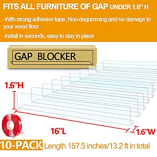 QIYIHOME 10-Pack Toy Blocker, Gap Bumper for Under Furniture, BPA Free Safe PVC with Strong Adhesive, Stop Things Going Under Sofa Couch or Bed, Easy to Install 1.6" Height