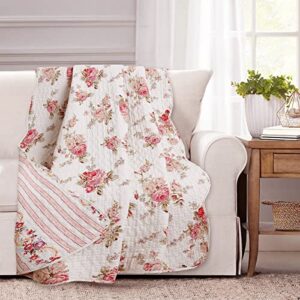 cozy line home fashions romantic cottage peachy pink peony shabby chic chintz floral stripe cotton décor throw blanket (set of 1)