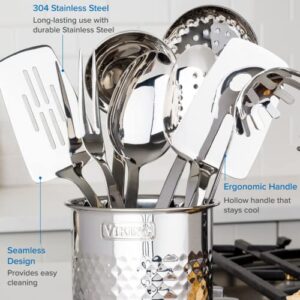 Viking Culinary 304 Stainless Steel Kitchen Utensil Set, 8 Piece, Ergonomic Stay-Cool Handles, Dishwasher Safe, Silver