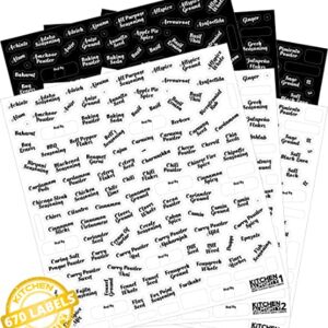 670 Labels: 498 Spice Names + 96 Blank Labels | Most Bold Cursive Preprinted Black & White Letters Label Set | Alphabetized Spice Label System by KITCHEN ALMIGHTY | Spice Jar Labels Spice Organization