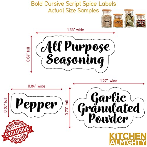 670 Labels: 498 Spice Names + 96 Blank Labels | Most Bold Cursive Preprinted Black & White Letters Label Set | Alphabetized Spice Label System by KITCHEN ALMIGHTY | Spice Jar Labels Spice Organization