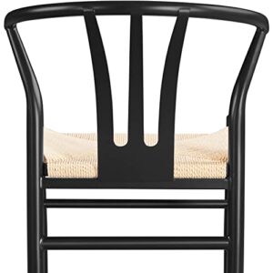 Yaheetech 2PCS Weave Chair Mid-Century Modern Dining Chair Rattan Chair Wishbone Dining Chair Armchairs Black Dining Chair Accent Chair for Kitchen, Dining, Living Room Side Chairs Hemp Seat, Black