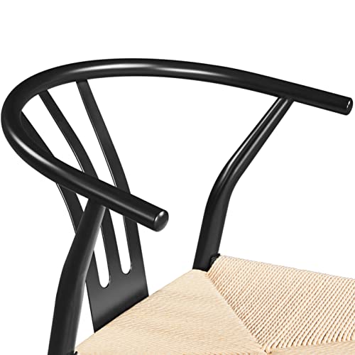 Yaheetech 2PCS Weave Chair Mid-Century Modern Dining Chair Rattan Chair Wishbone Dining Chair Armchairs Black Dining Chair Accent Chair for Kitchen, Dining, Living Room Side Chairs Hemp Seat, Black