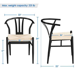 Yaheetech 2PCS Weave Chair Mid-Century Modern Dining Chair Rattan Chair Wishbone Dining Chair Armchairs Black Dining Chair Accent Chair for Kitchen, Dining, Living Room Side Chairs Hemp Seat, Black