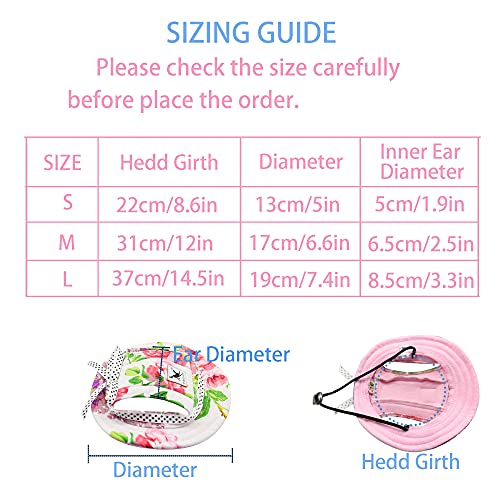 YAODHAOD Pet Round Brim Princess Cap Visor Hat Dog Outdoor Mesh Porous Breathable Sun Protection Cap with Ear Holes and Adjustable Chin Strap for Small Dogs Pug Chihuahua Shih Tzu (Flowers, M)