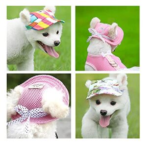 YAODHAOD Pet Round Brim Princess Cap Visor Hat Dog Outdoor Mesh Porous Breathable Sun Protection Cap with Ear Holes and Adjustable Chin Strap for Small Dogs Pug Chihuahua Shih Tzu (Flowers, M)