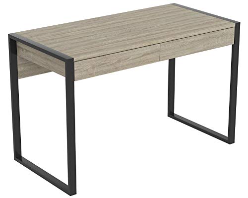 Safdie & Co. Computer Desk 47inch for Home Office and Small Spaces with 2 Drawers Dark Taupe with Black Metal. Ideal for Writing, Gaming, Study, Work from Home.