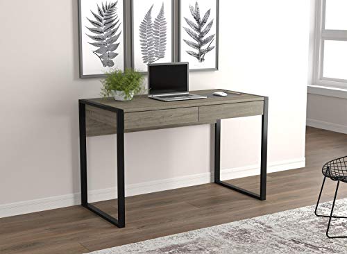 Safdie & Co. Computer Desk 47inch for Home Office and Small Spaces with 2 Drawers Dark Taupe with Black Metal. Ideal for Writing, Gaming, Study, Work from Home.