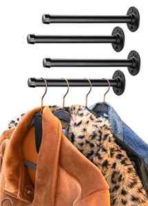 industrial pipe clothing rack, hanging rod for closet, wall mounted multi purpose (10 inch 4 pack)