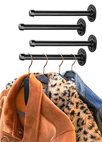 Industrial Pipe Clothing Rack, Hanging Rod for Closet, Wall Mounted Multi Purpose (10 inch 4 Pack)