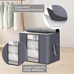 Clothing Storage Bag,3 Pack Large Capacity Clothes Storage Bag Organizer with Reinforced Handle Thick Fabric for Comforters,Storage Bin Blankets,Bedding,Foldable with Sturdy Zipper,Clear Window, 90L,Grey