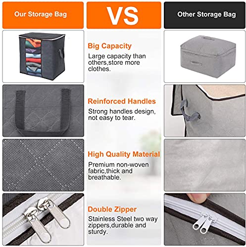 Clothing Storage Bag,3 Pack Large Capacity Clothes Storage Bag Organizer with Reinforced Handle Thick Fabric for Comforters,Storage Bin Blankets,Bedding,Foldable with Sturdy Zipper,Clear Window, 90L,Grey