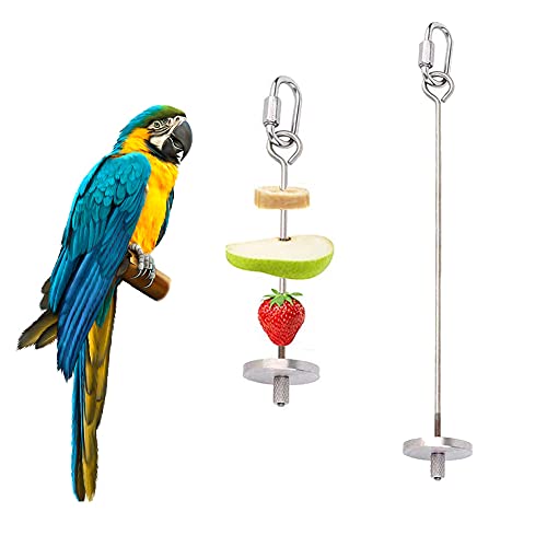 Bird Food Holder,Stainless Steel Bird Feeder, Parrot Bird Fruit Vegetable Stick Holder,Bird Treat Skewer,Foraging Toy(1 Small & 1Large)