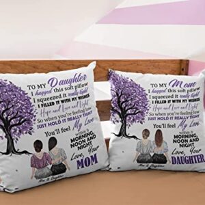 Artgearify Personalized to My Daughter, I Hugged This Soft Pillow, Customize Your Clothes Hair Names, Mom to Daughter Pillow, Decorative Throw Pillows (14" x 14")