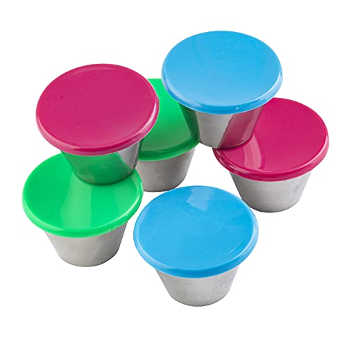 3 oz Round Stainless Steel Ramekins, Pack of 6 with Colors may vary Lids