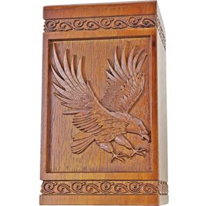 Urns for Wooden, Cremation Urns for Human Ashes Adult - Hand Engraving Bald Eagle - Funeral Urn for Mother / Father - Display Burial at Home or in Niche at Columbarium (Large Wood Decorative Urn