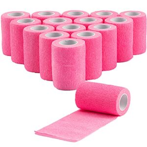 16 pack self adhesive bandage wrap 3 inch, coban wrap self sticking bandage wrap, wound wrap self adherent for wrist ankle sprains, swelling, vet wrap for animals pet(pink)