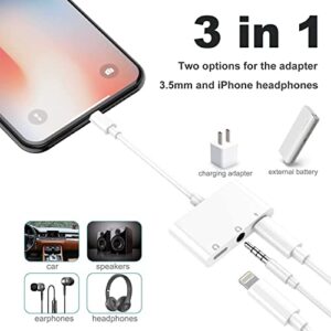 Headphone Adapter Compatible for iPhone iPad 3.5mm Headphone Audio Jack Splitter with Charging Port