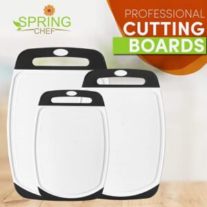 Spring Chef Professional Cutting Boards for Kitchen With Soft Grip Handles – Deep Juice Grooves – Non-porous and Non-slip Chopping Board – Dishwasher Safe – BPA Free Plastic – Set of 3 – Color Choices