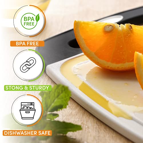 Spring Chef Professional Cutting Boards for Kitchen With Soft Grip Handles – Deep Juice Grooves – Non-porous and Non-slip Chopping Board – Dishwasher Safe – BPA Free Plastic – Set of 3 – Color Choices