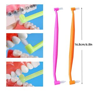 Orthodontic Toothbrush Double-Ended Interspace Brush Tiny Small Soft Trim Head and Flat Head End Tuft Toothbrush for Braces and Teeth Detail Cleaning, 4 Pieces (4 Colors B)