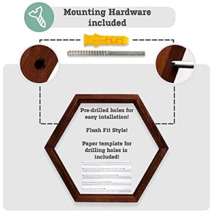 SweetSet Hexagon and Honeycomb Floating Wooden Shelves for Wall mountingStacking, Includes Set of 5 Shelves Screws and Anchors Included, Also Includes Measuring Template for Easy Mounting, Brown-red