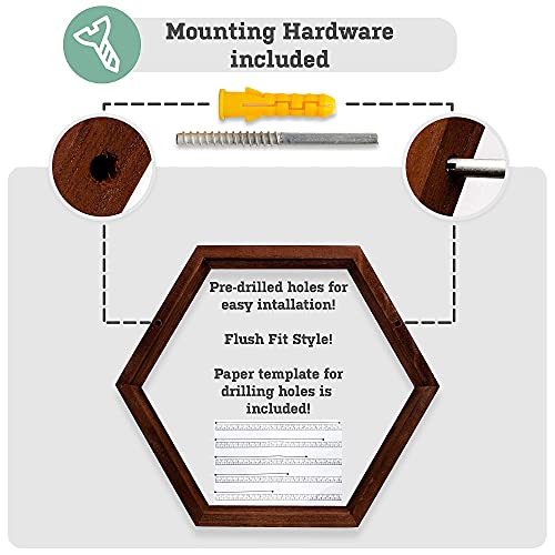 SweetSet Hexagon and Honeycomb Floating Wooden Shelves for Wall mountingStacking, Includes Set of 5 Shelves Screws and Anchors Included, Also Includes Measuring Template for Easy Mounting, Brown-red