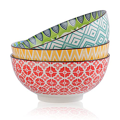 AHX Porcelain Large Serving Bowls - Salad Soup Noodle Ramen Bowls - Big Cereal Pasta Bowl Set - 3 Pack Large Capacity Ceramic Bowl sets -Microwave & Dishwasher Safe - 8inch（57oz/1.8 Quart