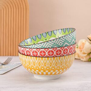 AHX Porcelain Large Serving Bowls - Salad Soup Noodle Ramen Bowls - Big Cereal Pasta Bowl Set - 3 Pack Large Capacity Ceramic Bowl sets -Microwave & Dishwasher Safe - 8inch（57oz/1.8 Quart