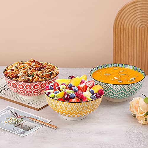 AHX Porcelain Large Serving Bowls - Salad Soup Noodle Ramen Bowls - Big Cereal Pasta Bowl Set - 3 Pack Large Capacity Ceramic Bowl sets -Microwave & Dishwasher Safe - 8inch（57oz/1.8 Quart