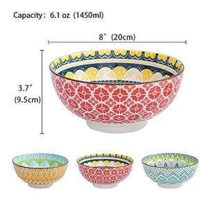 AHX Porcelain Large Serving Bowls - Salad Soup Noodle Ramen Bowls - Big Cereal Pasta Bowl Set - 3 Pack Large Capacity Ceramic Bowl sets -Microwave & Dishwasher Safe - 8inch（57oz/1.8 Quart