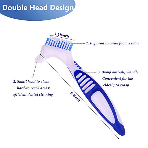 Premium Denture Cleaning Brush Set with Multi-Layered Bristles & Ergonomic Rubber Handle, Portable Denture Double Sided Brush for False Teeth Cleaning, 3 Pieces (Blue, Orange, Purple)