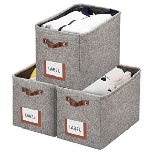 homwarmy Set of 3 Large Storage Baskets Clothes Organizing Baskets for Shelves Storage Bins with Labels, 15.7 x 11 x 9.8'' Collapsible Rectangular Linen Storage Baskets for Kids & Dog Toys