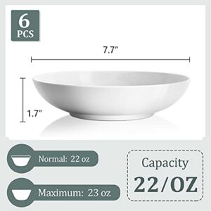 Yedio Pasta Bowls, 22 Ounces Porcelain Salad Bowls for Kitchen, Shallow Pasta Bowls Set, White Pasta Bowls, Microwave Dishwasher Safe, Set of 6