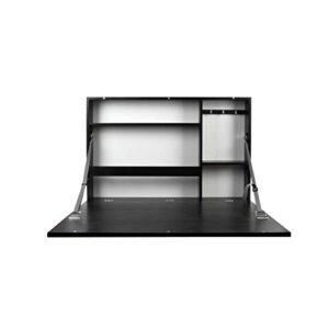 prinz work from home wall-mounted desk, black folding desk with chalkboard front, space-saving floating desk design, ready to hang, interior shelves, 36 x 24 x 5 inches