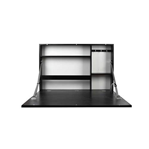 Prinz Work from Home Wall-Mounted Desk, Black Folding Desk with Chalkboard Front, Space-Saving Floating Desk Design, Ready to Hang, Interior Shelves, 36 x 24 x 5 Inches